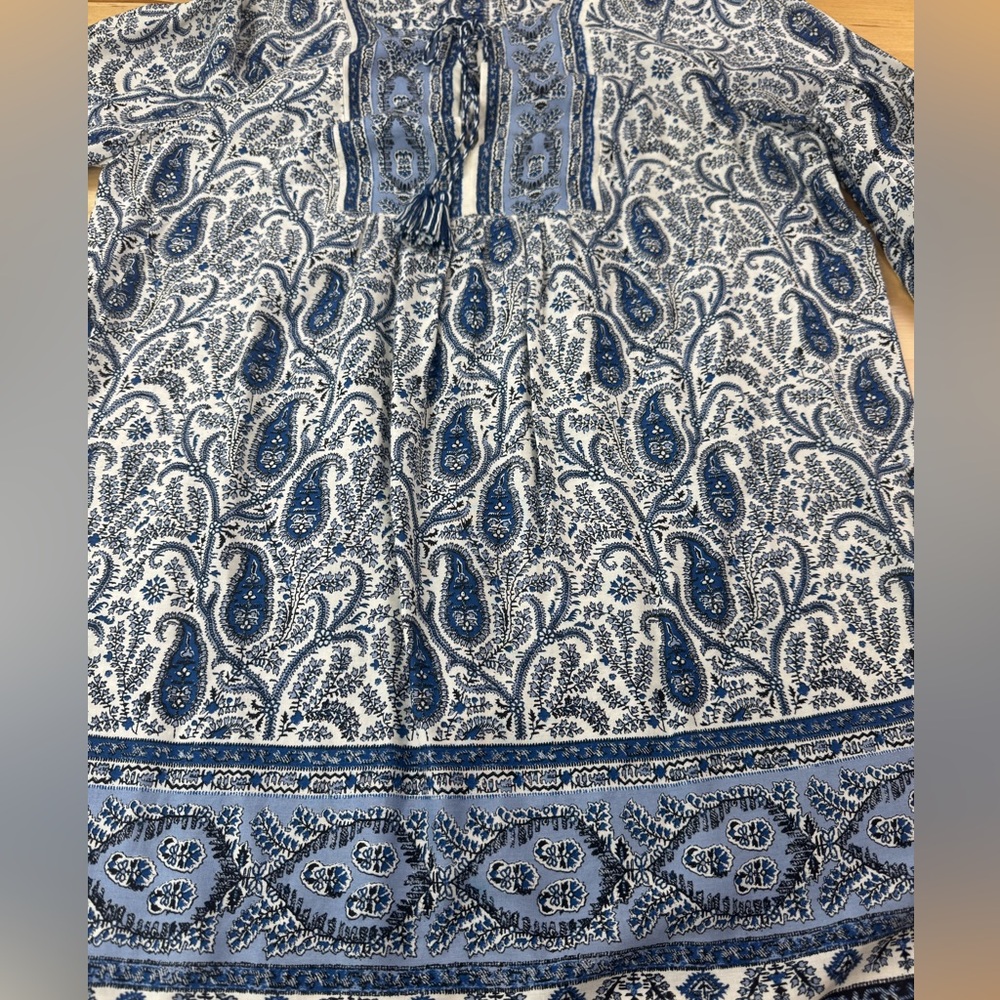 NWT Max Studio L/S Boho Peasant Blouse Shirt Size M Blue Paisley Floral Rayon - Picture 9 of 10